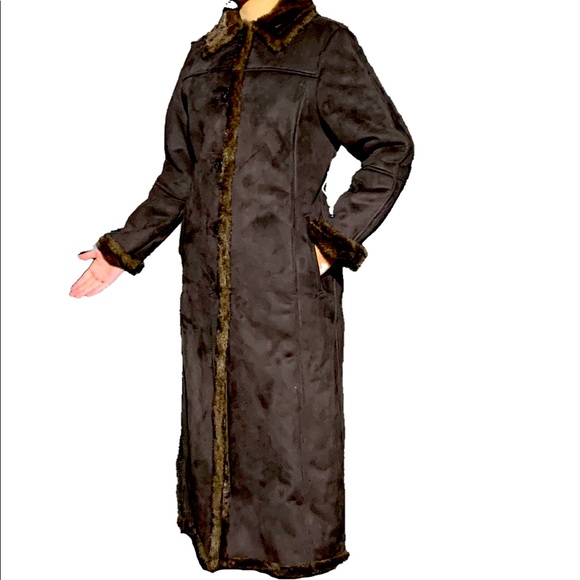 Utex Design Brown Full Length Faux Fur Lined Winter Coat - Picture 6 of 9